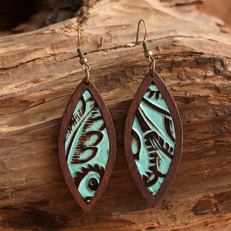 Wholesale Genuine Leather Vintage Embossed Earrings